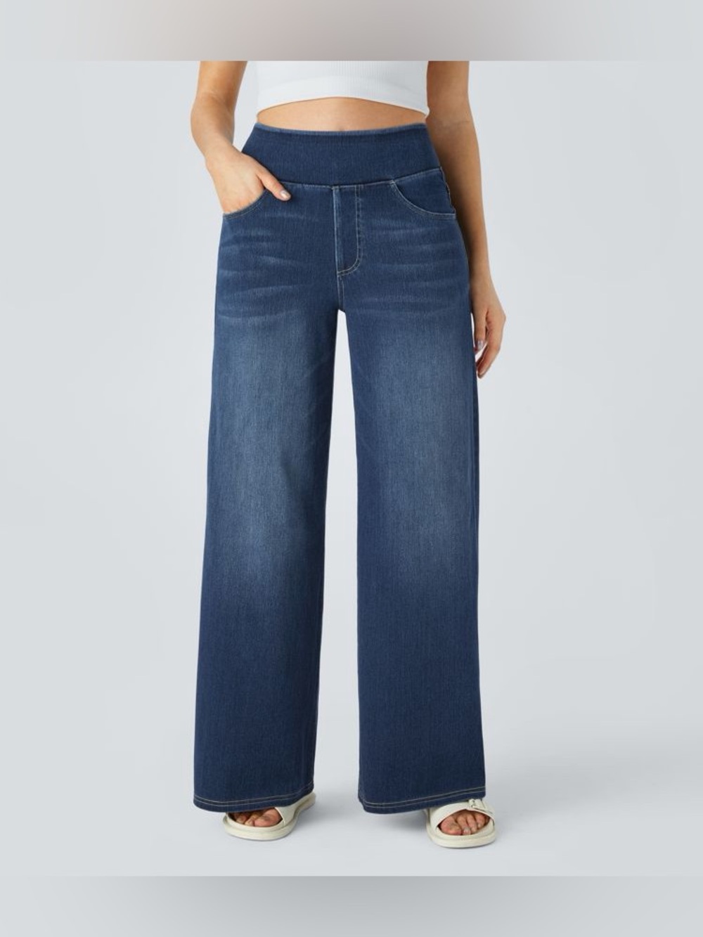 Halara Pants Womens XL Halara Flex Soft Jeans Elastic Waist Wide Leg